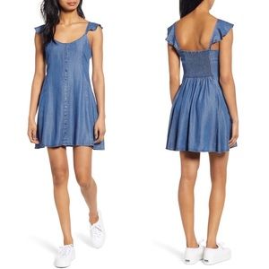 LOVE, FIRE | Ruffle Strap Chambray Mini Dress
